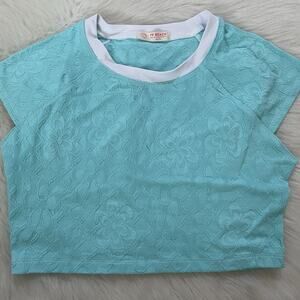 Free People Beach Sonny EST Swimsuit Top Only Embroidered Aqua Crop Swim